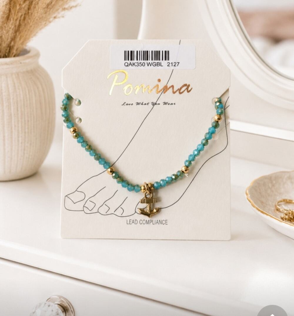 Pomina Semi Precious Anchor Gold Anklet New